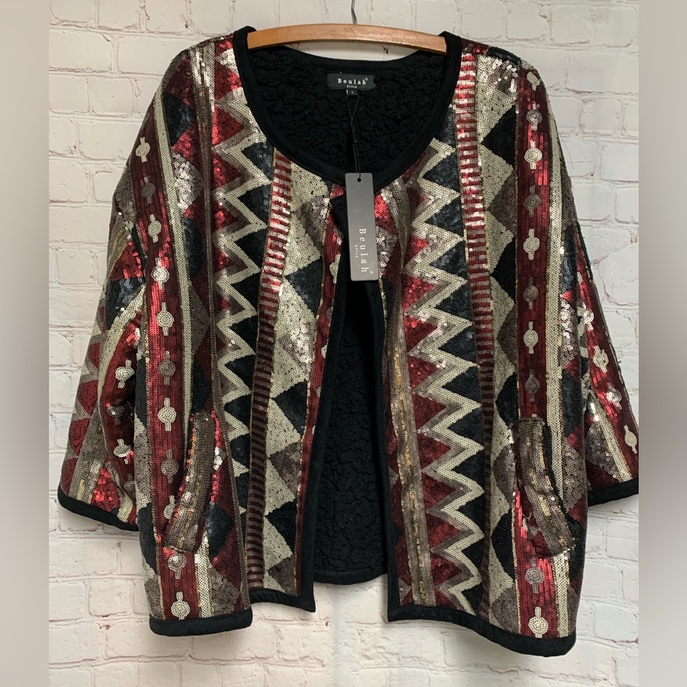 NEW Beulah Sequin Sherpa Lined Jacket Size L 44”